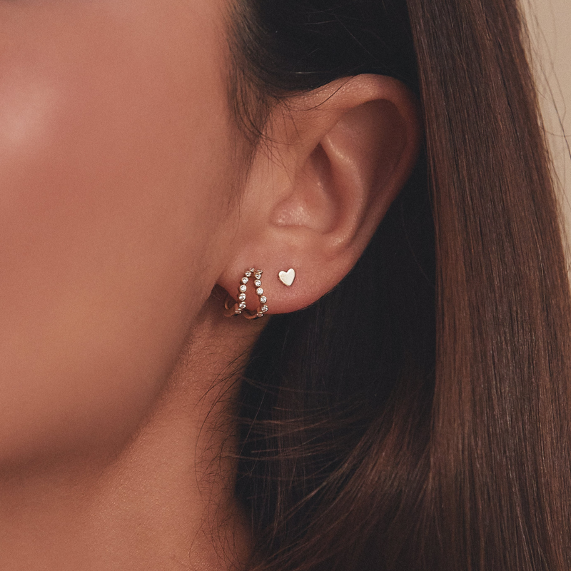 Gold Double Diamond Style Wave Huggie Hoops Earrings