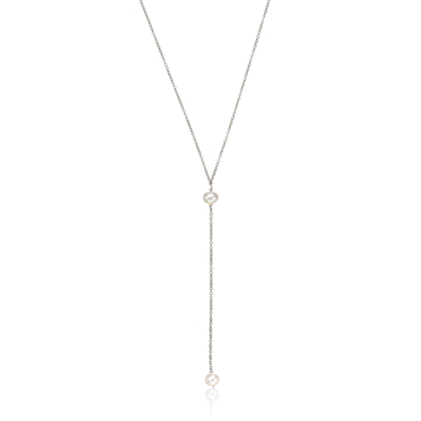 Silver Pearl Lariat Necklace