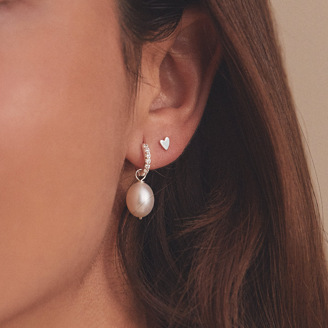Silver-Tone Tiny Heart Stud Earrings