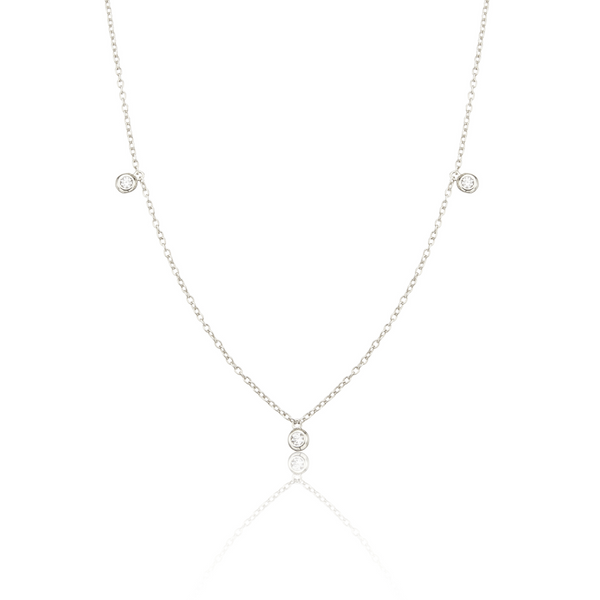 Solid White Gold Floating Diamond Drop Necklace