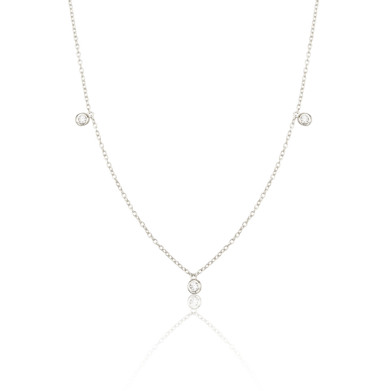 Solid White Gold Floating Diamond Drop Necklace