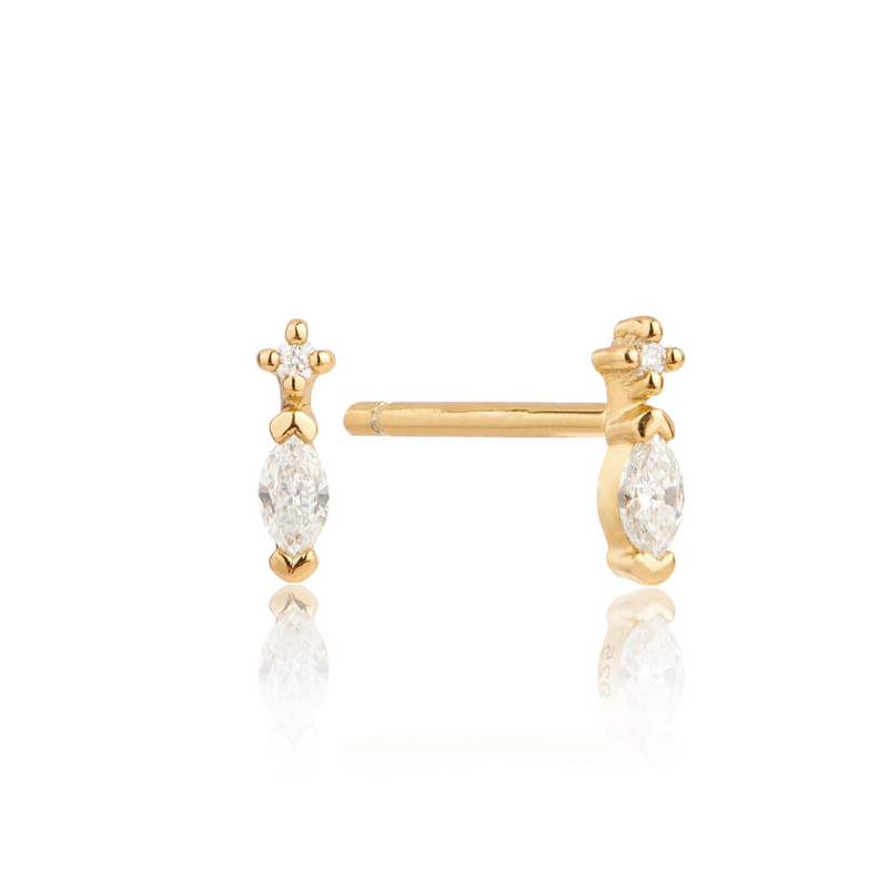 Gold Marquise Diamond Stud Earrings