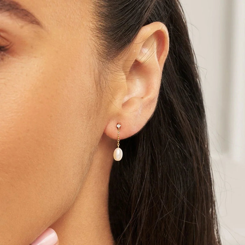 Gold Diamond Style Pearl Drop Stud Earrings