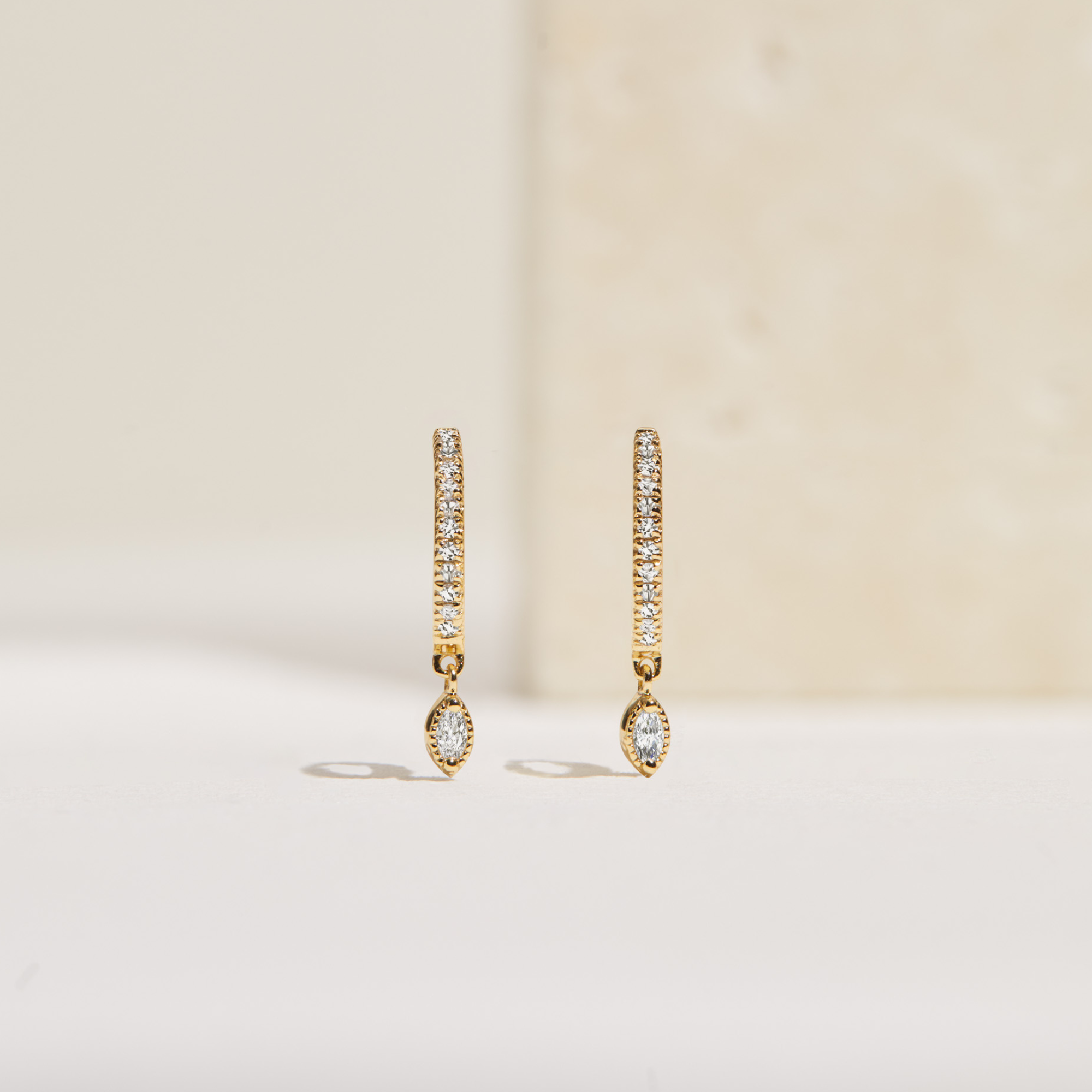 Silver-Tone Marquise Crystal-Style Drop Hoop Earrings