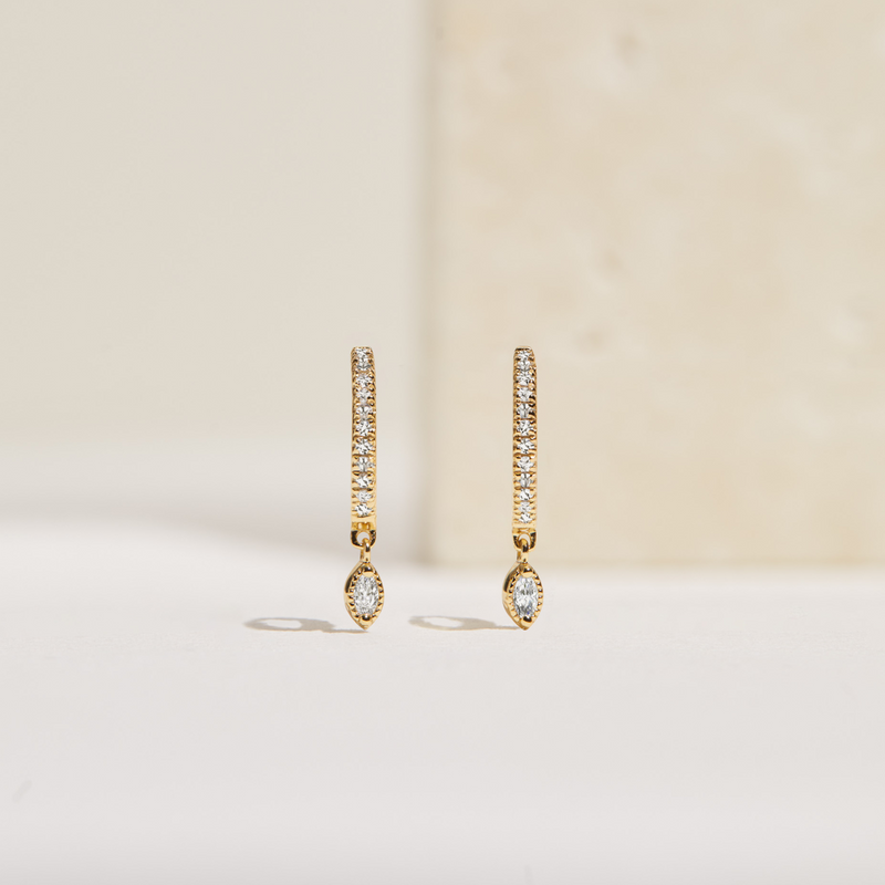 Silver Marquise Diamond Drop Hoop Earrings