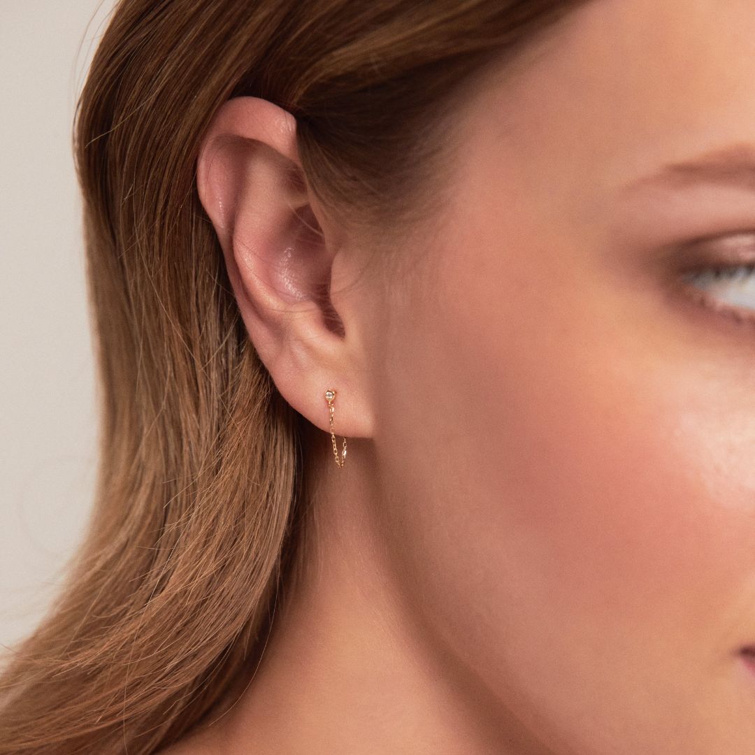 Silver-Tone Crystal-Style Chain Stud Earrings