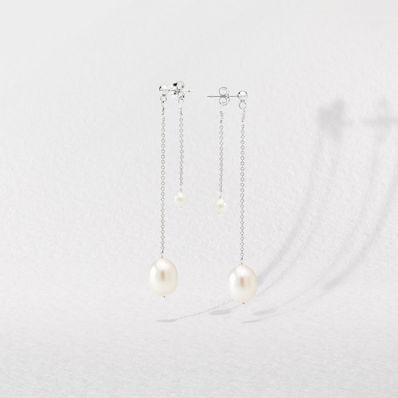 Silver Layered Large and Small Pearl Earrings