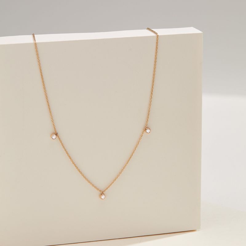 Solid Gold Floating Diamond Drop Necklace