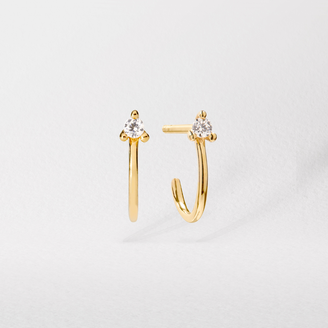 Gold-Tone Crystal-Style Lobe Hoop Stud Earrings