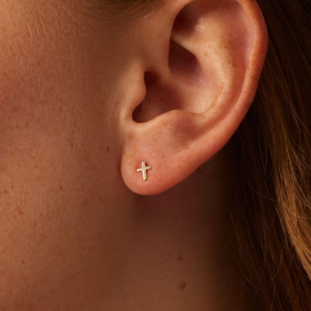 Silver-Tone Tiny Cross Stud Earrings