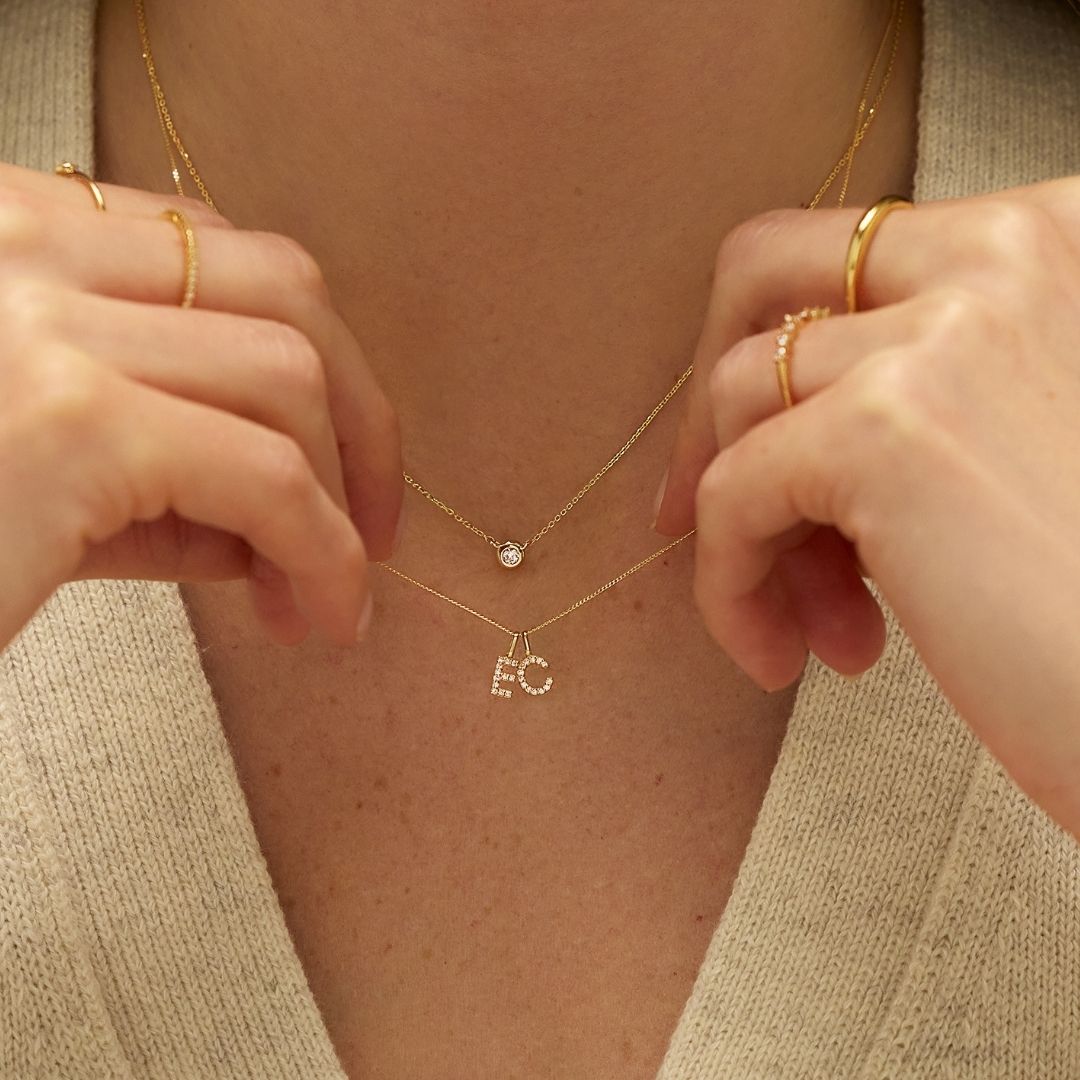Gold-Tone Crystal-Style Initial Letter Necklace