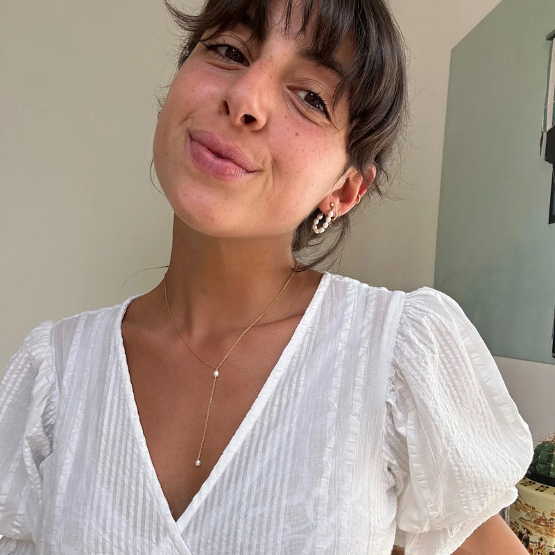 Gold Seed Pearl Hoop Earrings