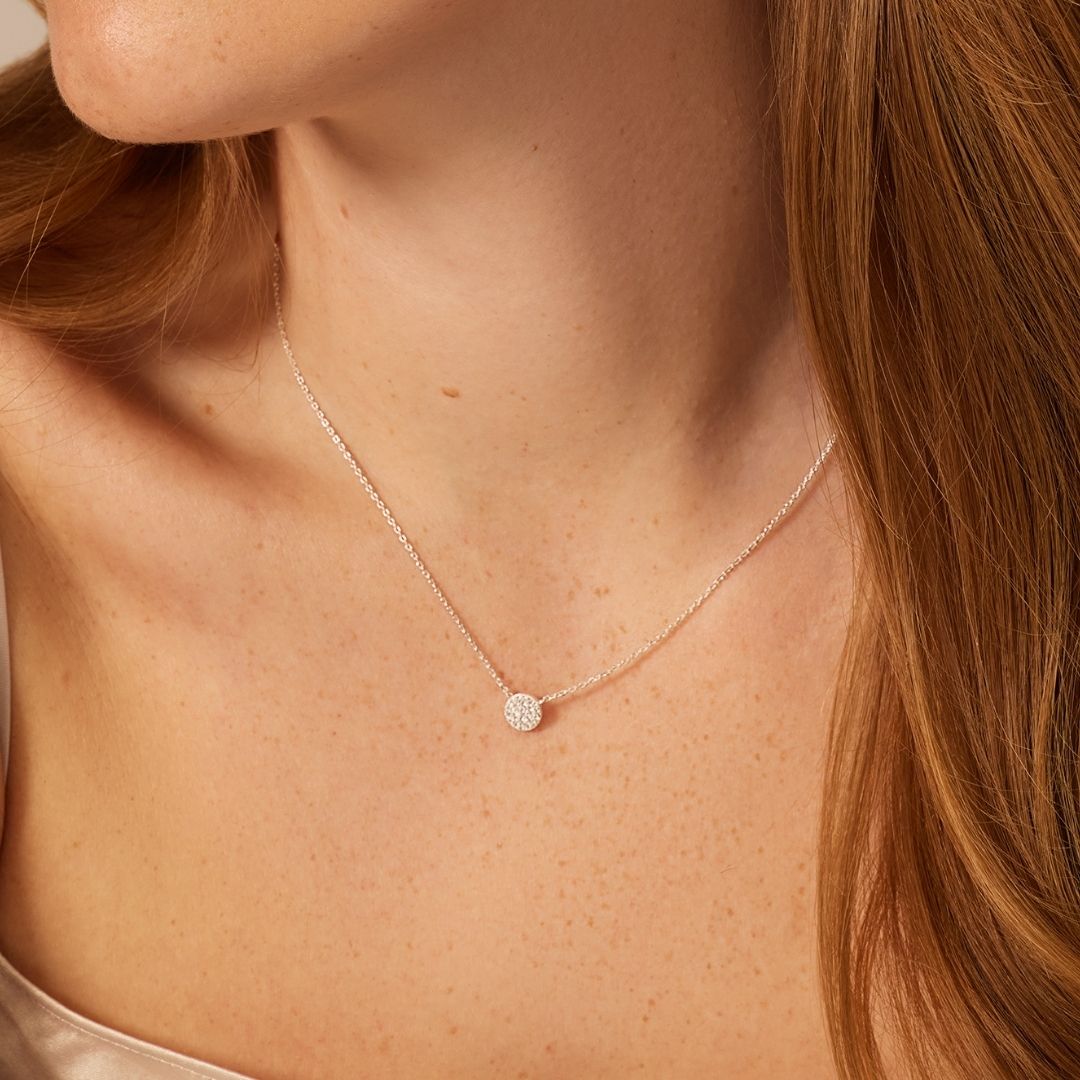 Silver-Tone Crystal-Style Cluster Circle Necklace