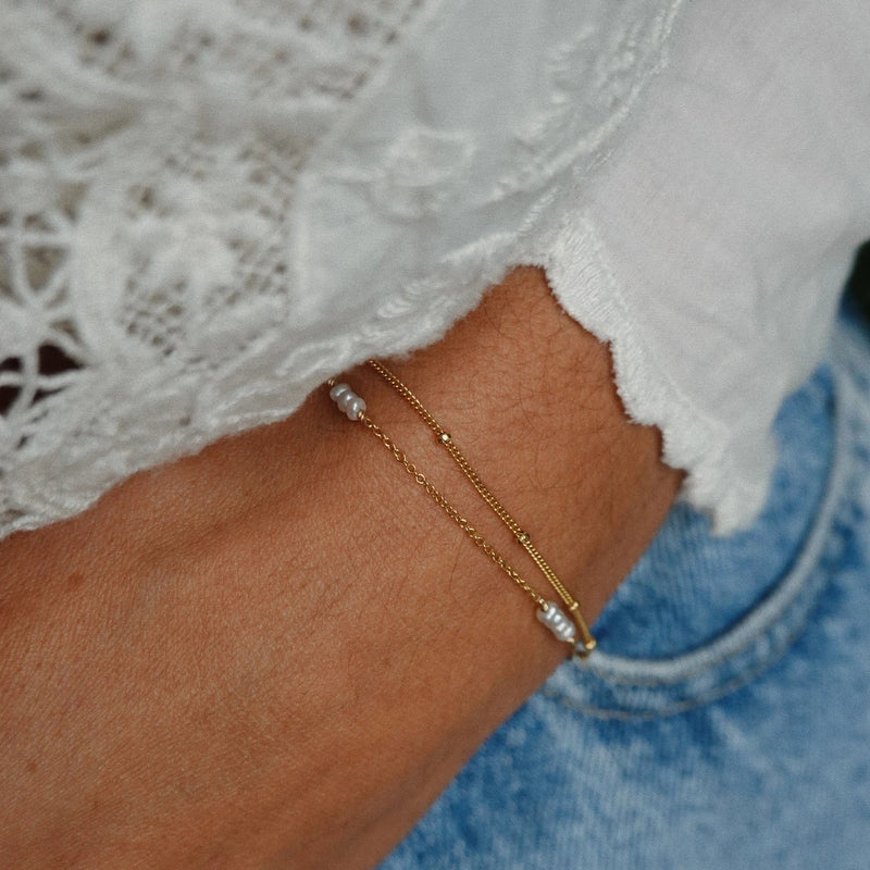 Gold Layered Satellite Mini Pearl Bracelet