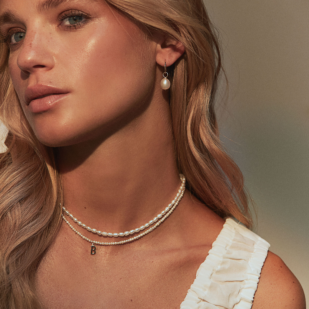 Silver-Tone Small Pearl-Style Initial Letter Choker