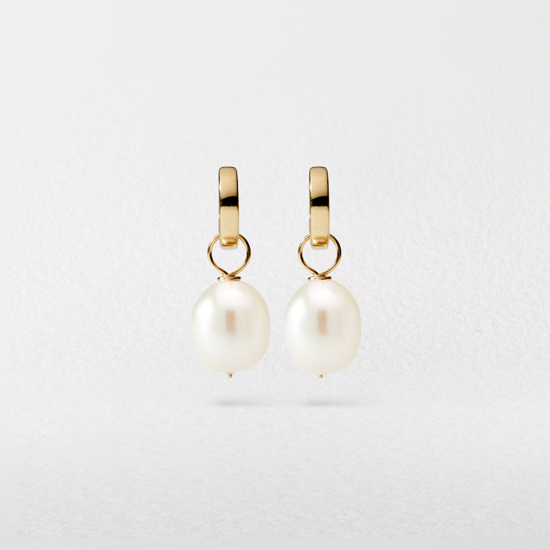 Gold Plain Huggie Pearl Drop Hoop Earrings