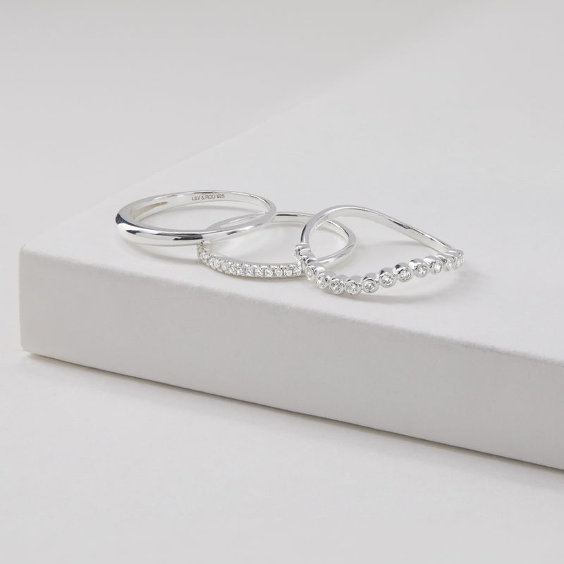 Silver Diamond Style Wave Ring