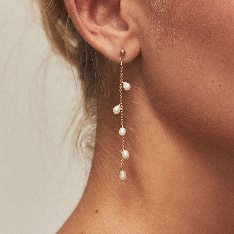 Silver Seed Pearl Drop Earrings