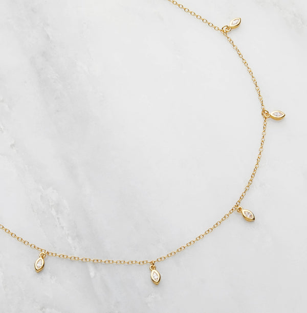 Gold Diamond Style Marquise Drop Necklace