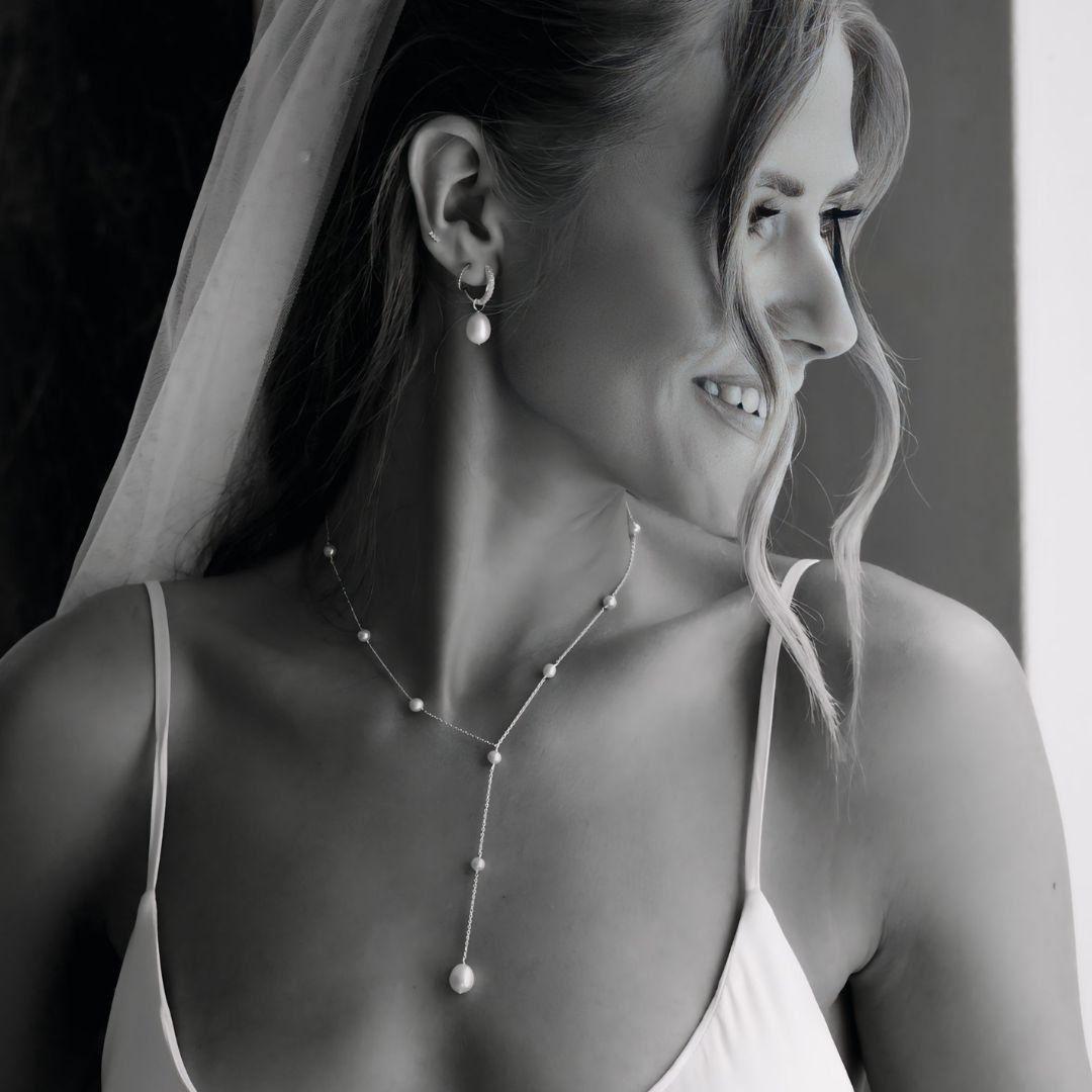 White Gold-Tone Multi Pearl-Style Lariat Necklace