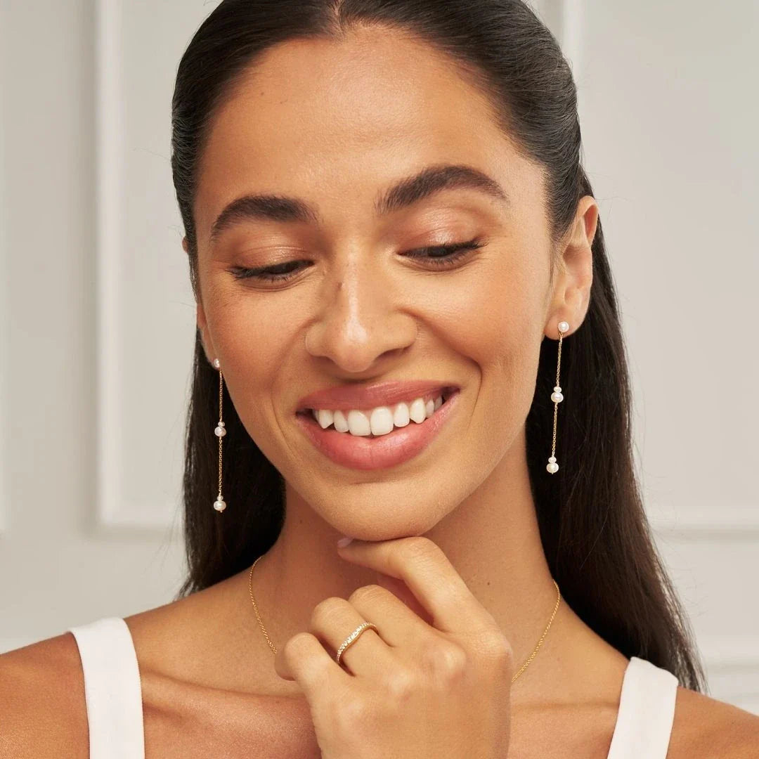 Gold-Tone Three Pearl-Style Drop Earring