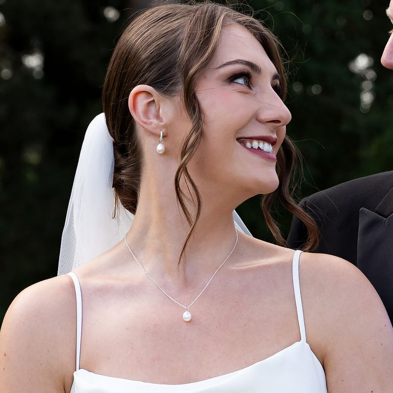 Solid White Gold Large Single Pearl Necklace