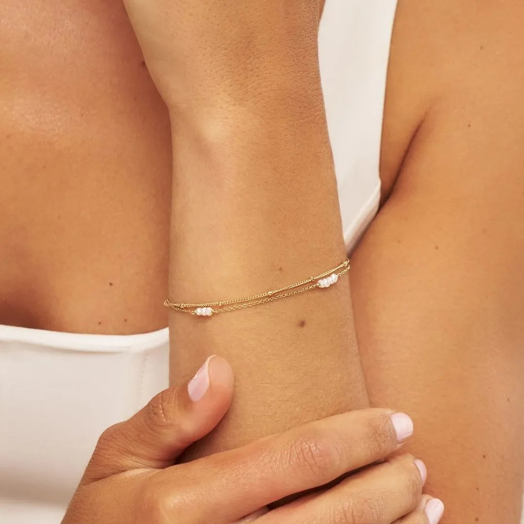 Gold Layered Satellite Mini Pearl Bracelet