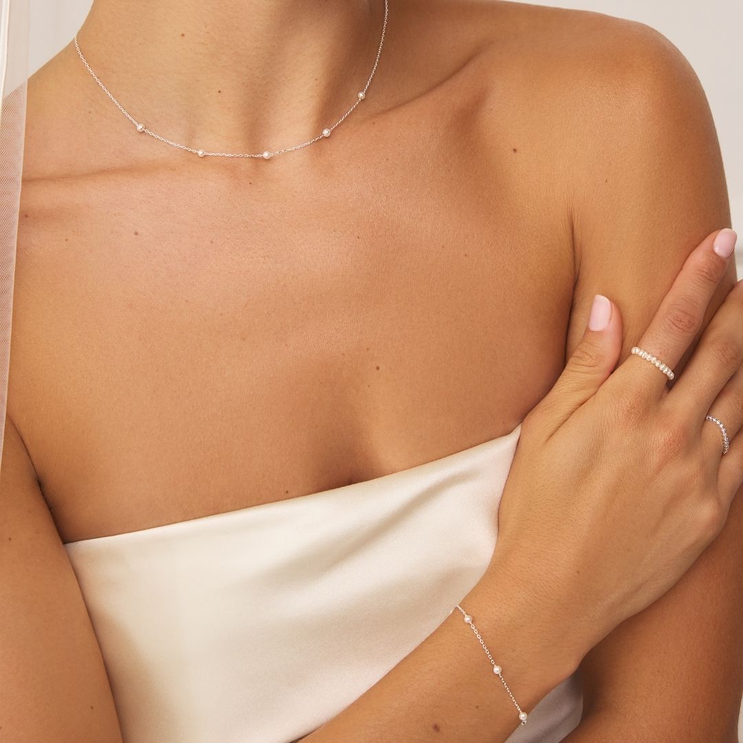 Silver-Tone Five Small Pearl-Style Necklace