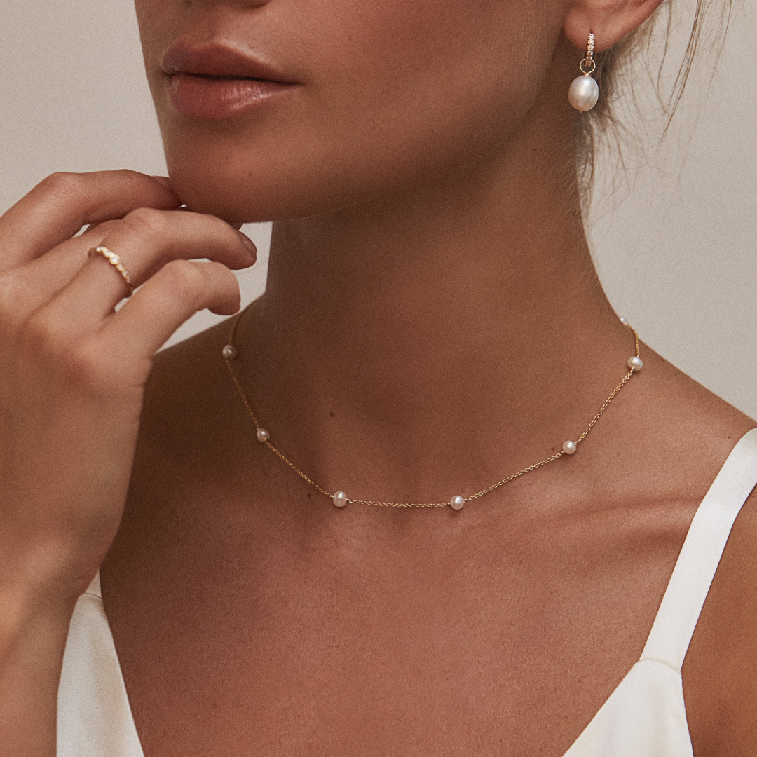 Gold-Tone Ten Pearl-Style Choker and Five Pearl-Style Bracelet Set