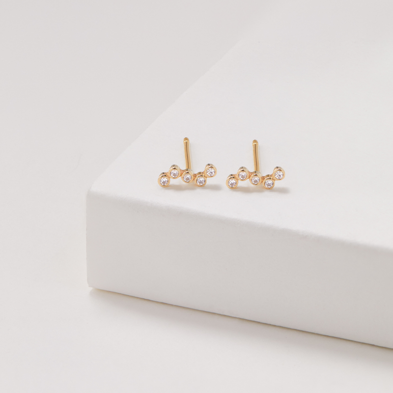 Silver Diamond Style Wave Stud Earrings
