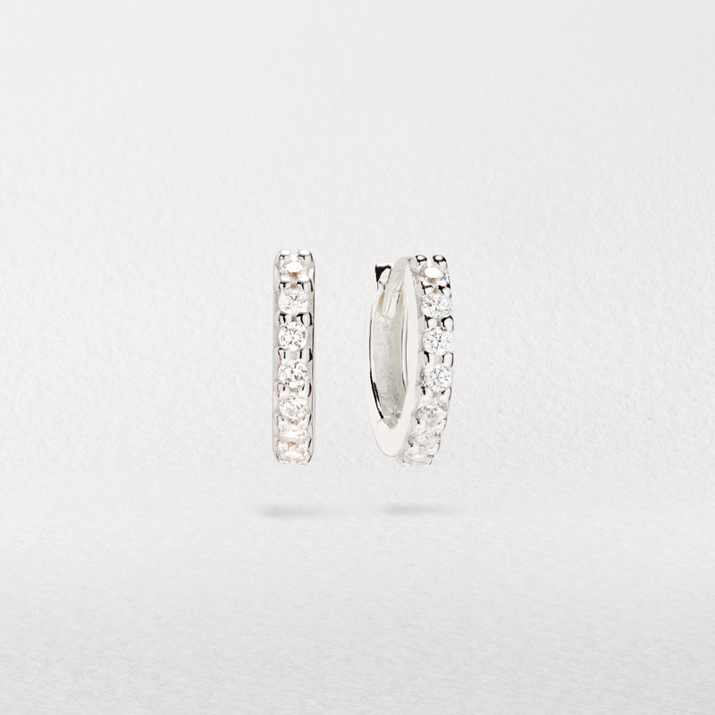 Silver Diamond Style Huggie Hoop Earrings