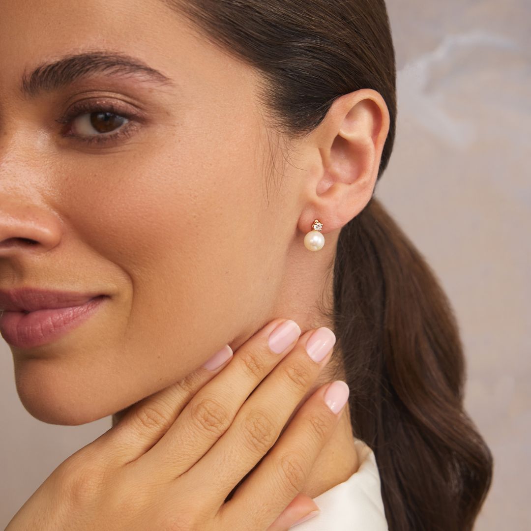 Gold-Tone Crystal-Style and Pearl-Style Stud Earrings