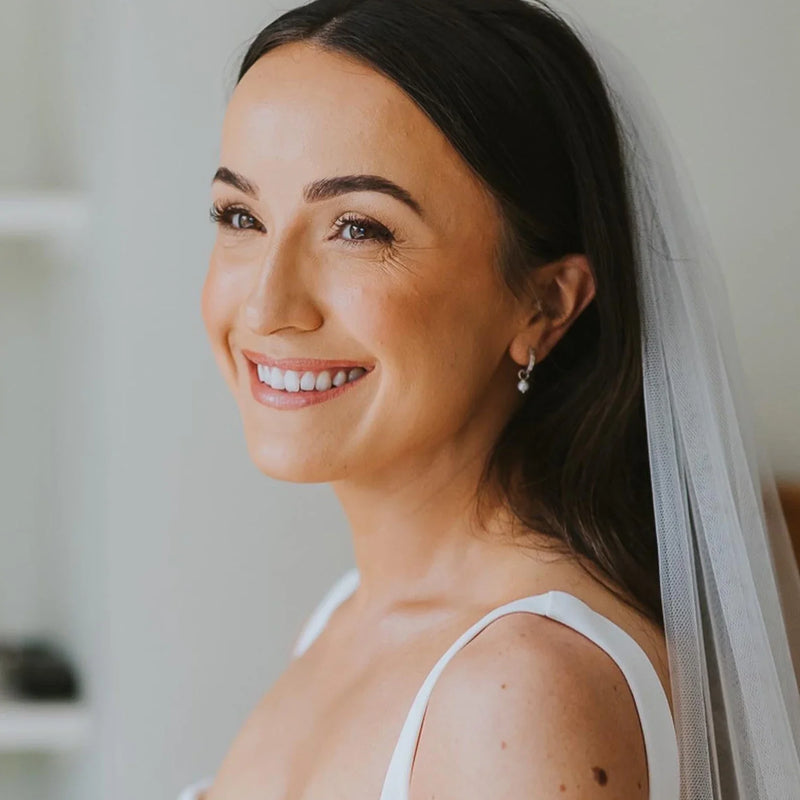 Silver Diamond Style Small Pearl Drop Earrings