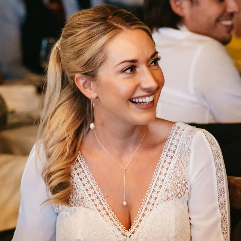 Silver Large Pearl Lariat Necklace