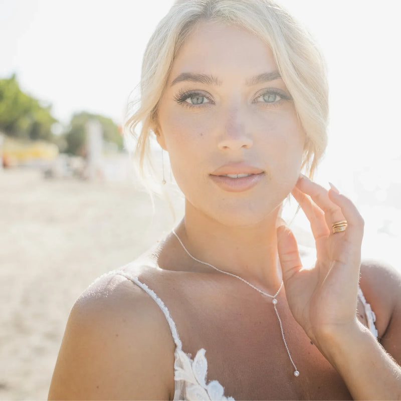 Gold Pearl Lariat Necklace