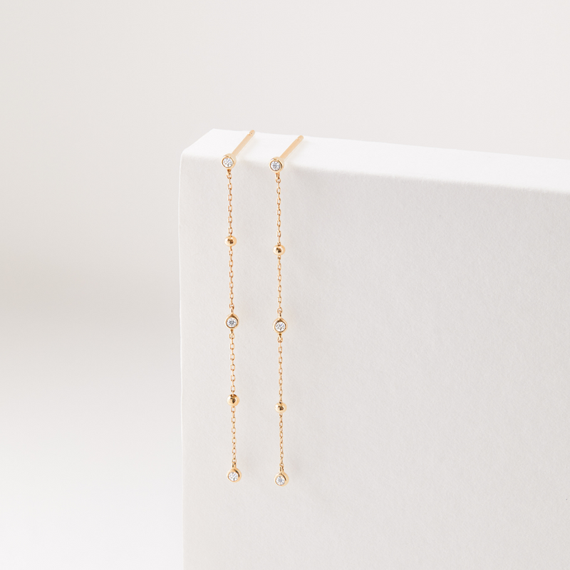 Silver Diamond Style Drop Satellite Stud Earrings