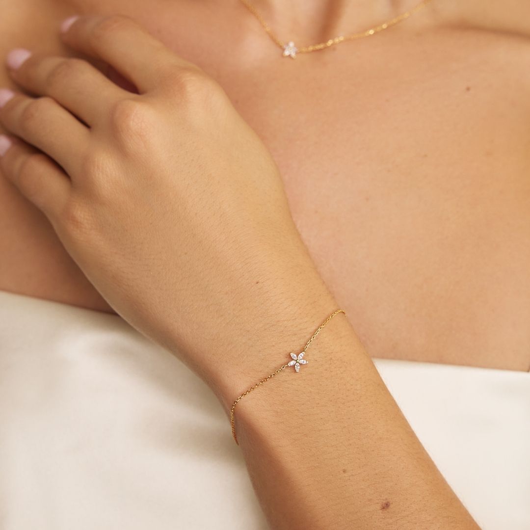 Gold-Tone Crystal-Style Flower Bracelet