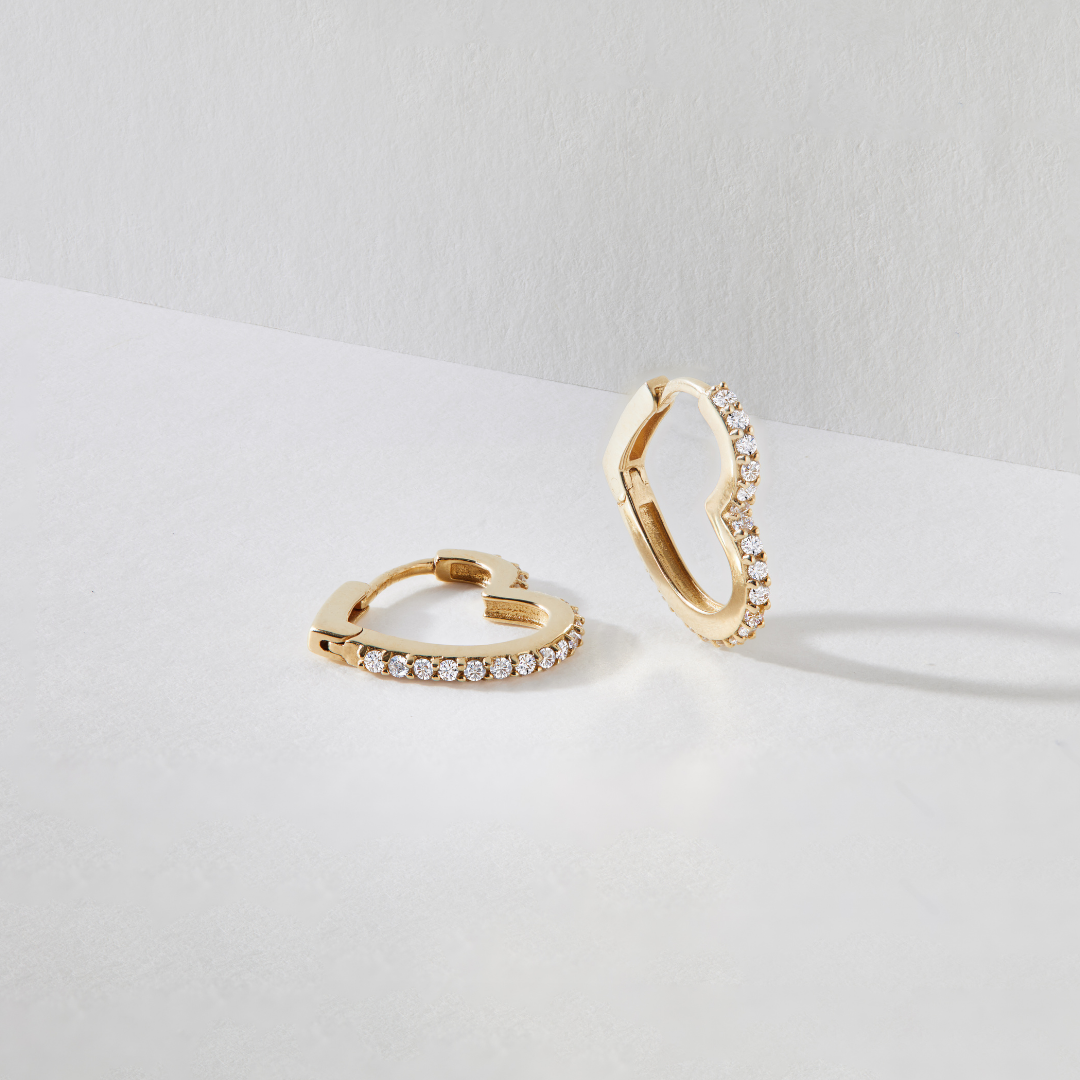 Silver-Tone Crystal-Style Heart Huggie Hoop Earrings