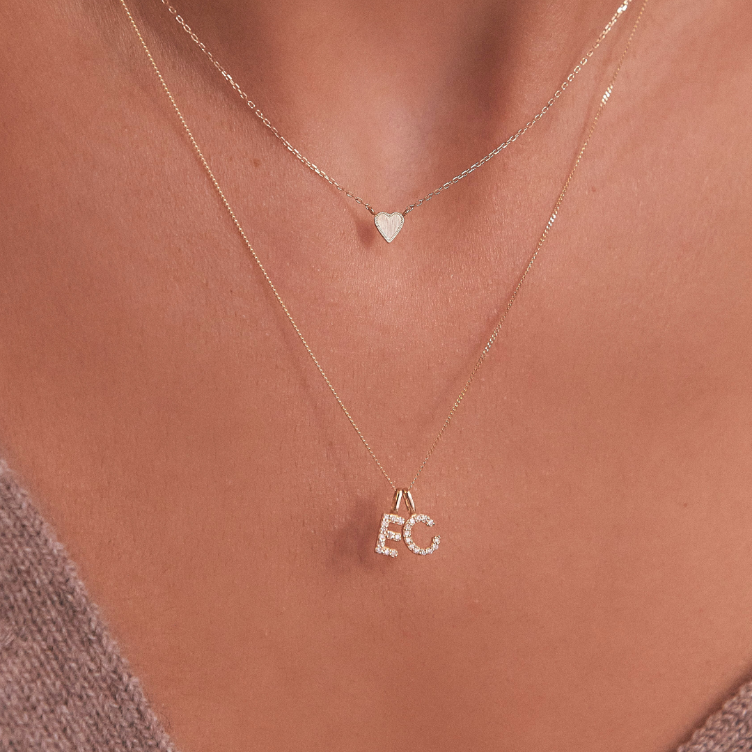 White Gold-Tone Crystal-Style Initial Letter Necklace