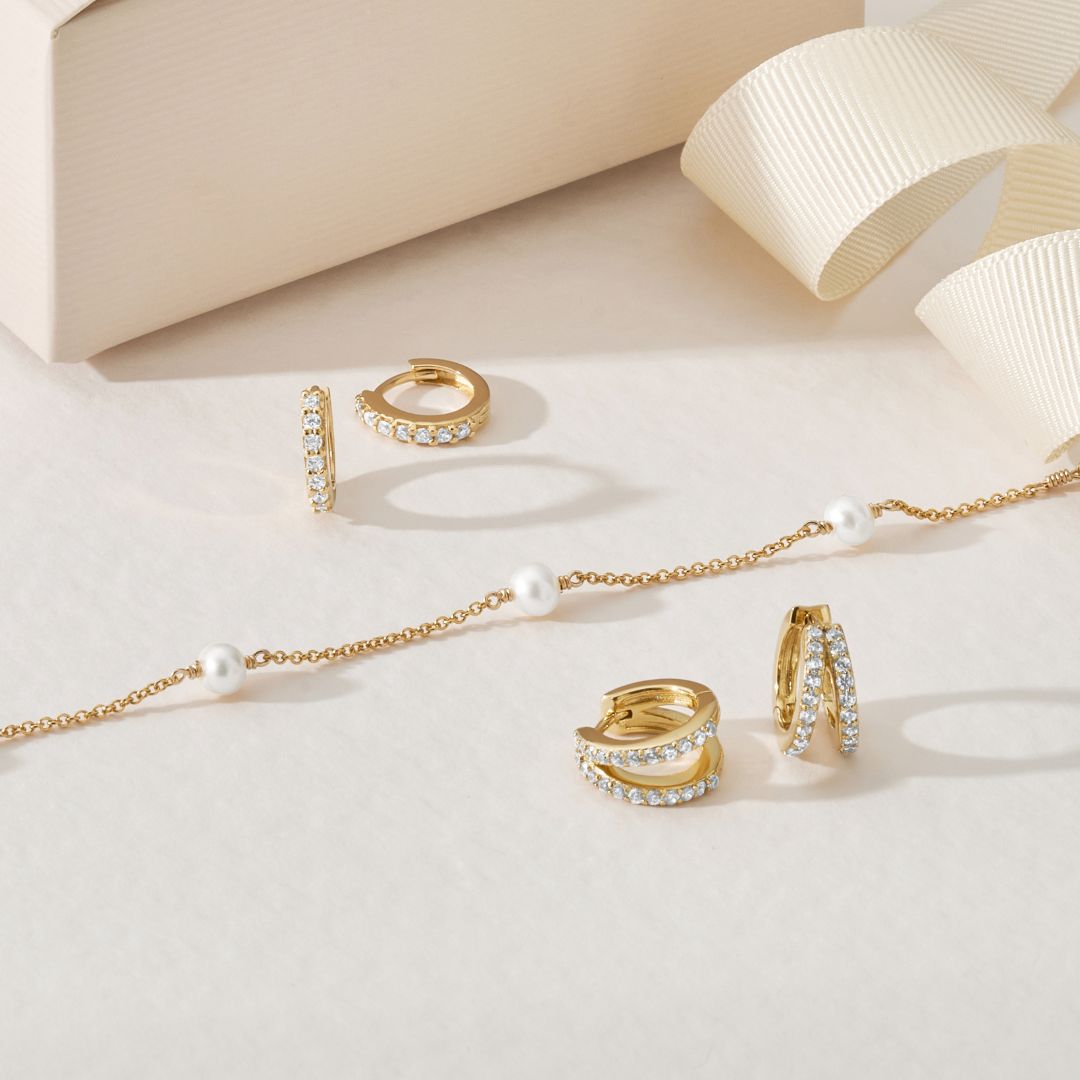 Gold-Tone Double Crystal-Style Huggie Hoop Earrings