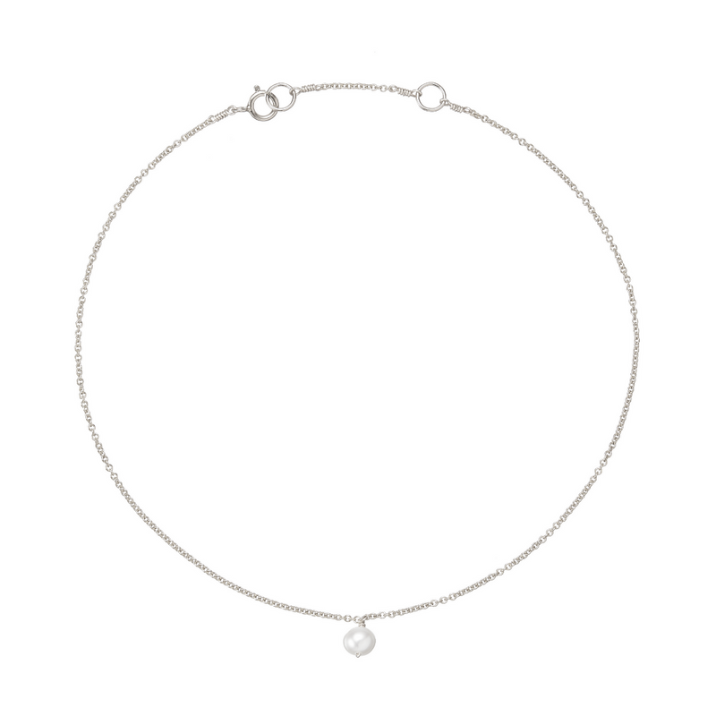 Silver Single Pearl Drop Anklet