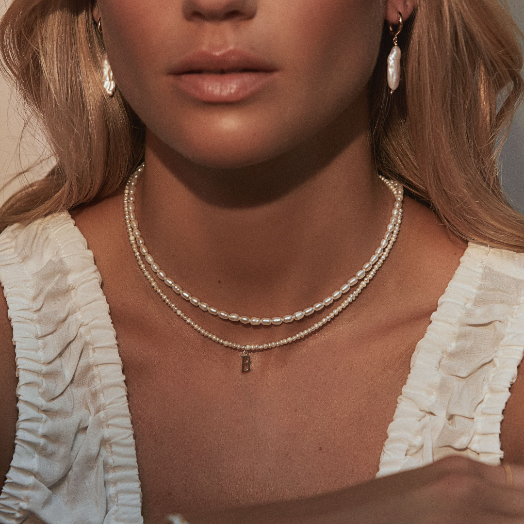 Silver-Tone Small Pearl-Style Initial Letter Choker
