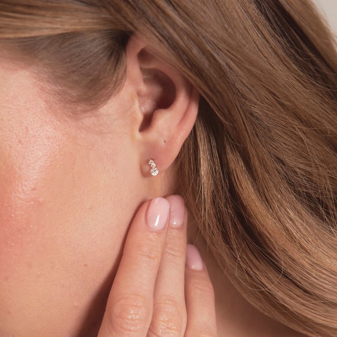 Silver-Tone Floating Crystal-Style Drop Stud Earrings