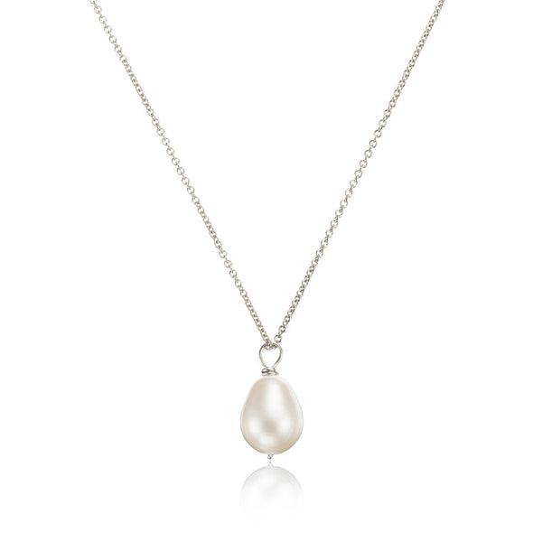 Silver Large Single Pearl Necklace