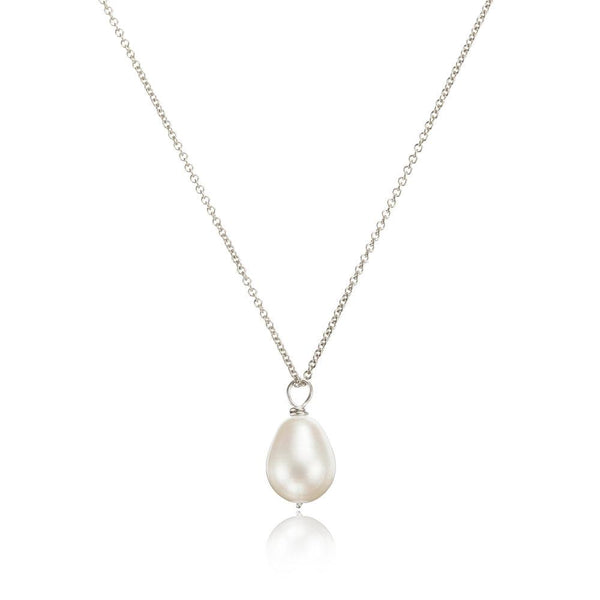 Solid White Gold Large Single Pearl Necklace