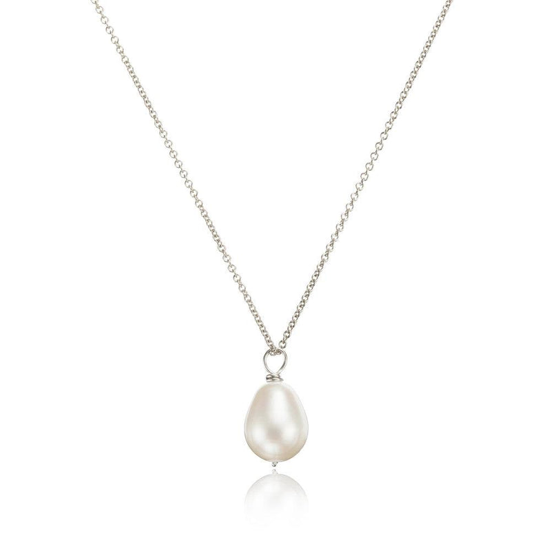Solid White Gold Large Single Pearl Necklace