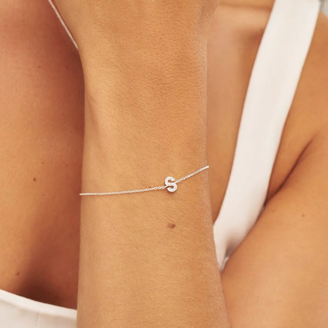 Silver-Tone Crystal-Style Mini Initial Letter Bracelet