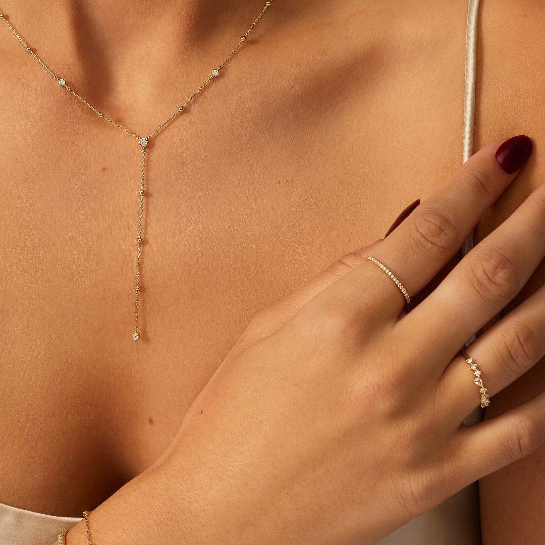 Silver-Tone Crystal-Style Satellite Lariat Necklace