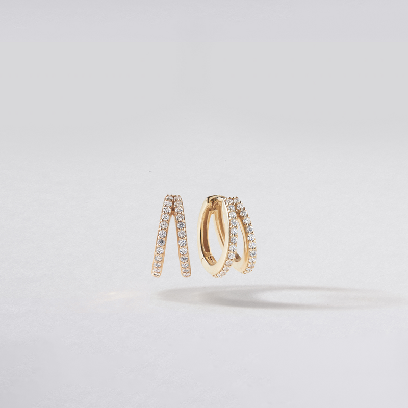 Silver Double Diamond Style Huggie Hoop Earrings