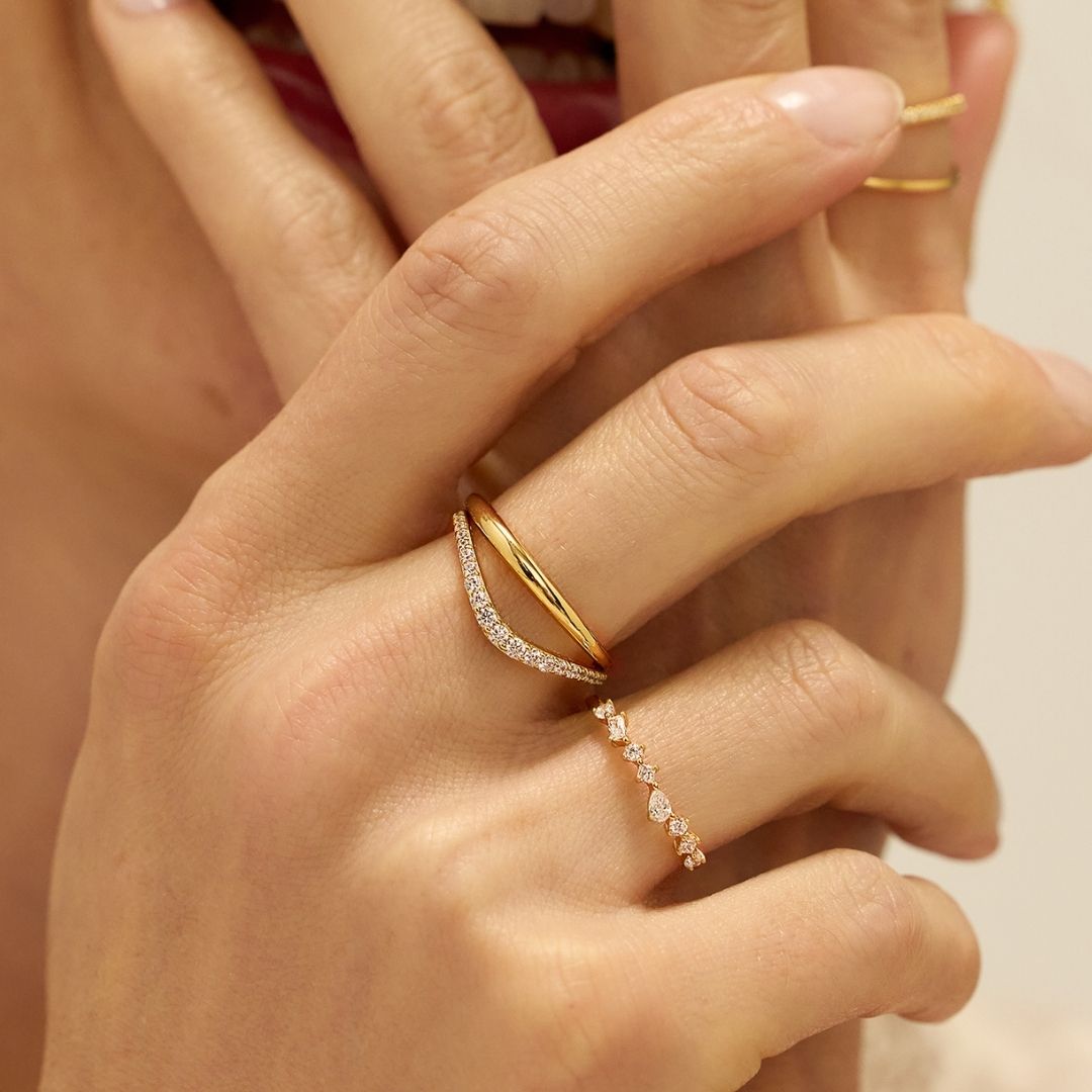 Gold-Tone Crystal-Style Curved Ring